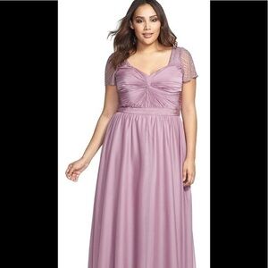 Adrianna Papell Light Brown Beaded A-Line Front Chiffon Gown Size 14
